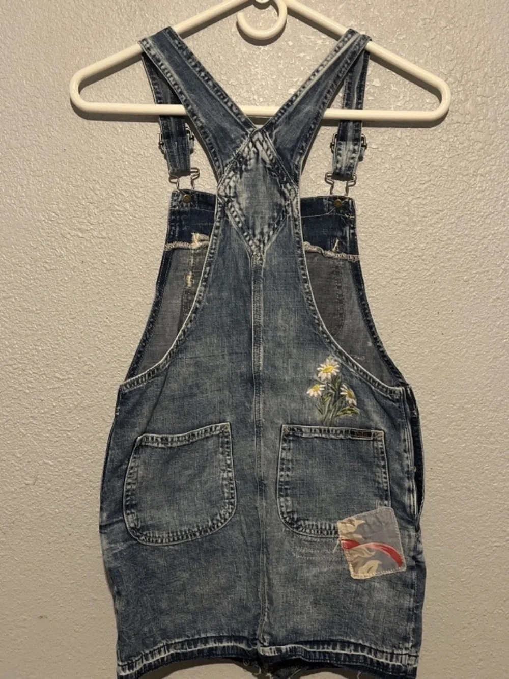 VTG Y2K Polo Ralph Lauren Denim Jean Patchwork Pink Short Overall Dress Girls 10